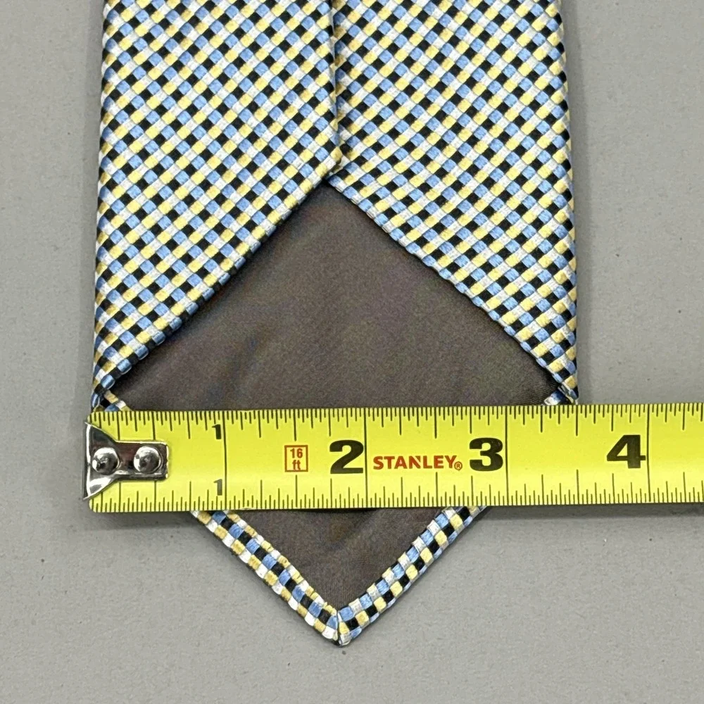 Charvet Place Vendome Silk Tie‎ Mens Blue Yellow Check Necktie France Luxury NEW